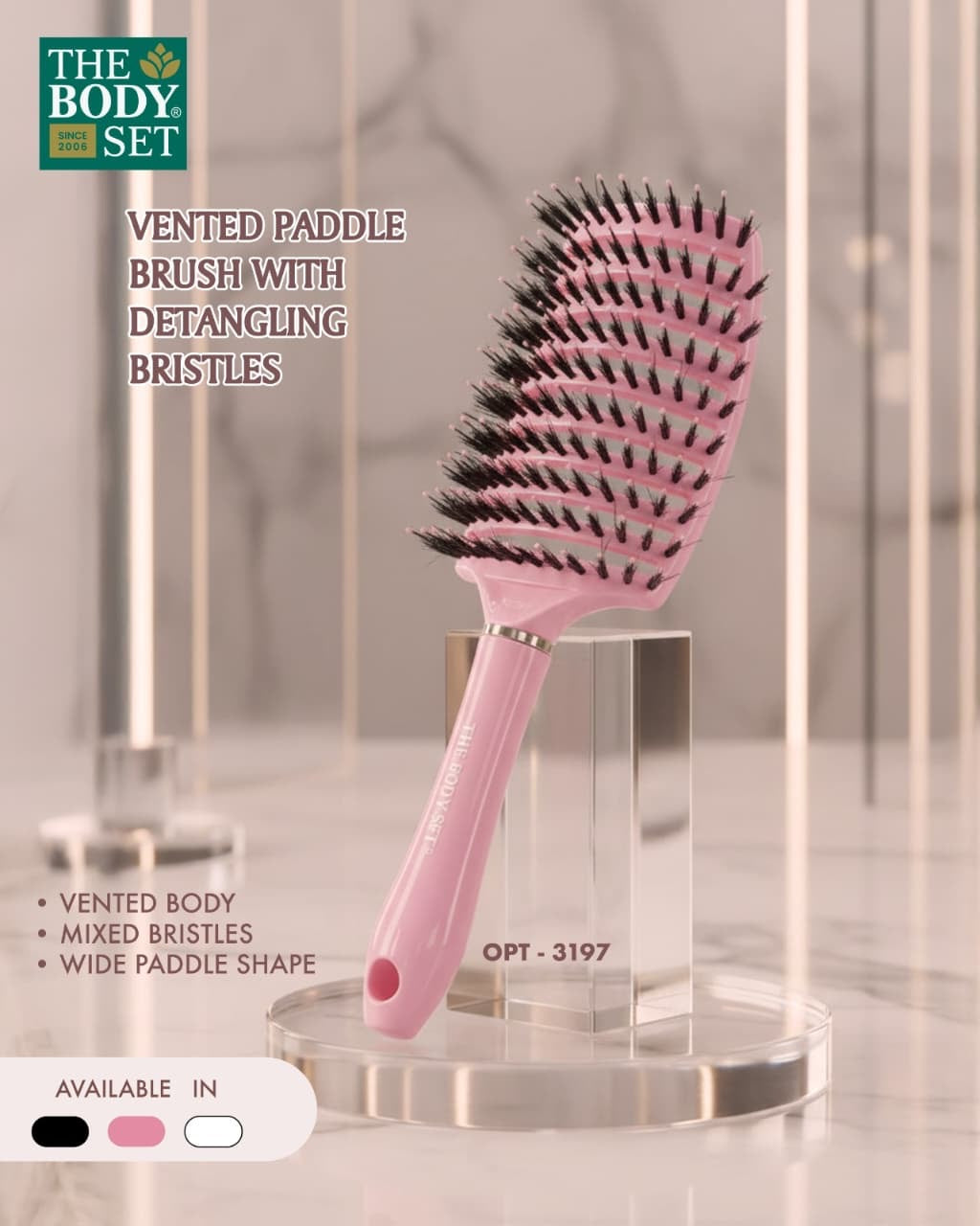 Vented paddle brush with detangling bristles