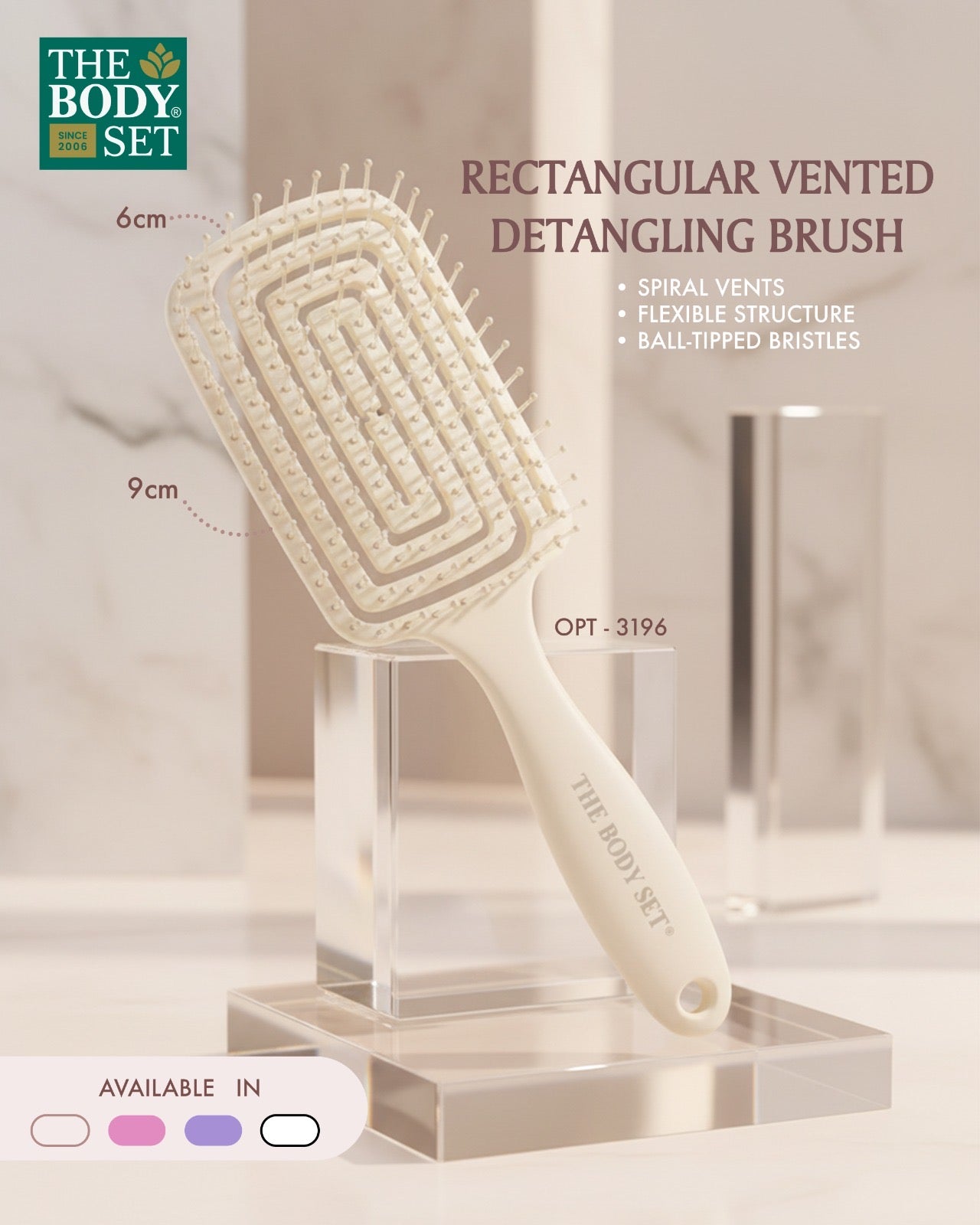 Rectangular vented detangling brush