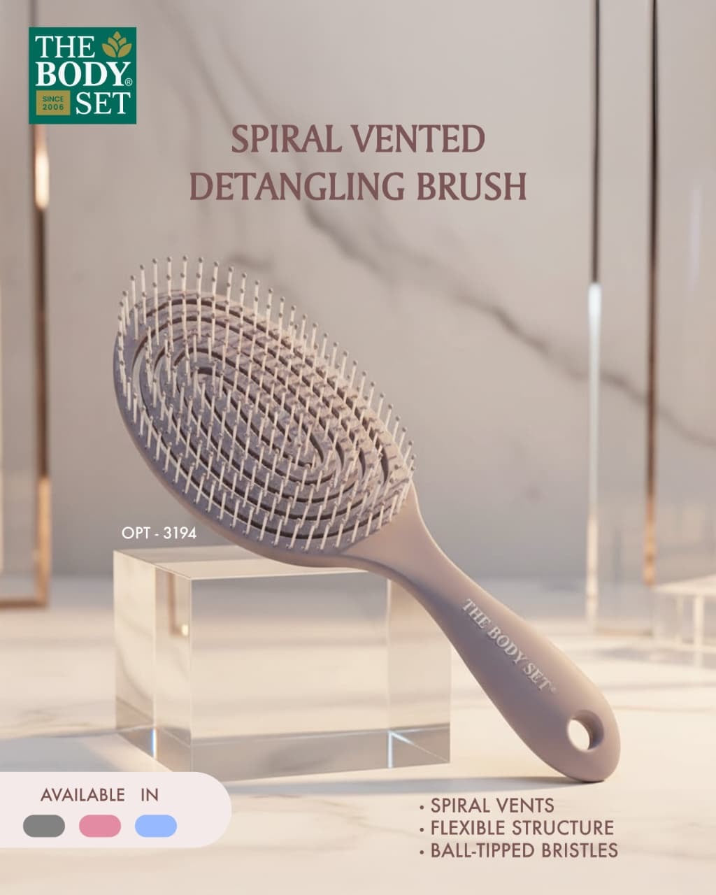 Spiral vented detangling brush