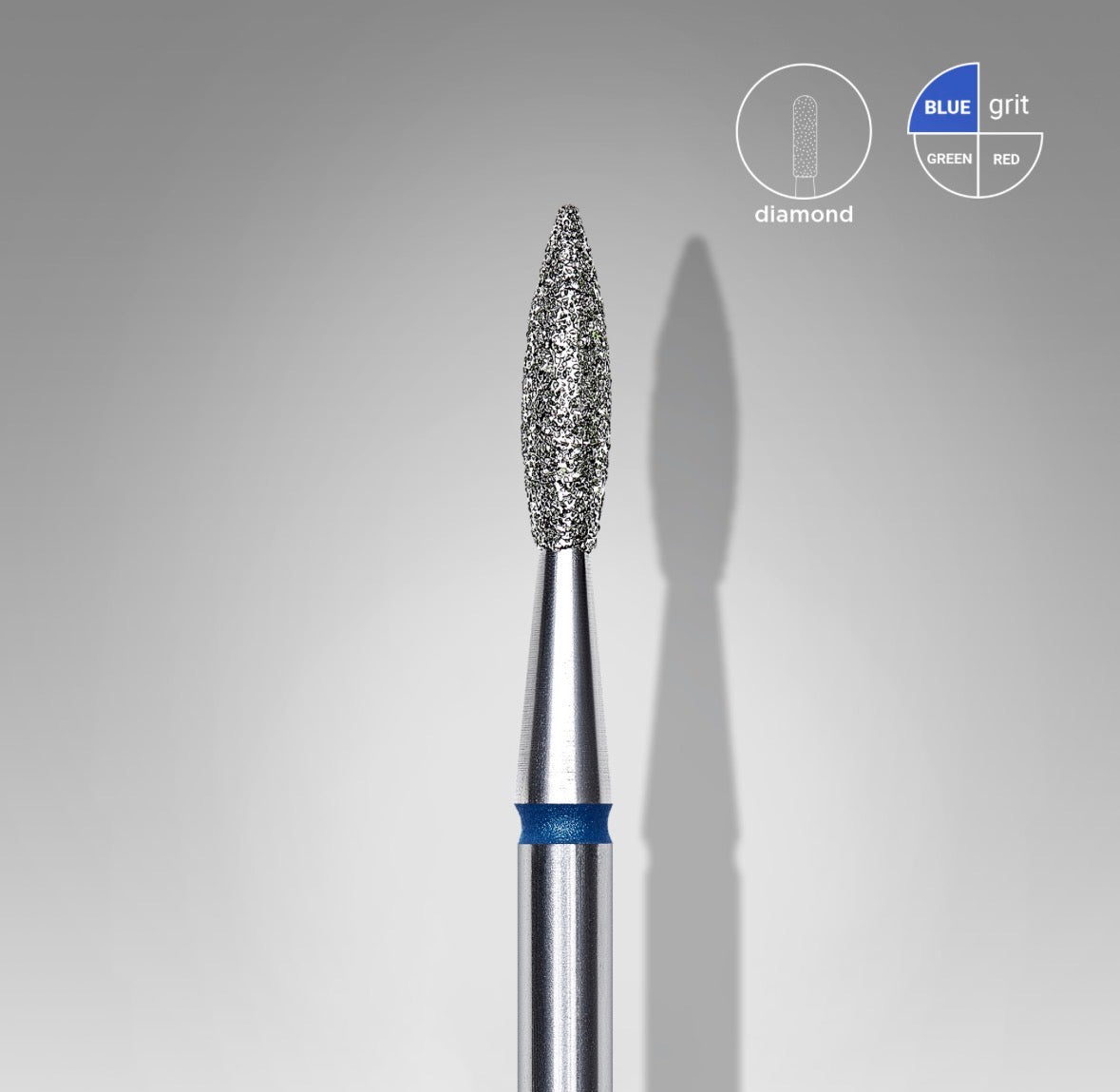 7 Diamond nail drill bit pointed flame blue EXPERT head diameter 2,1 mm / working part 8 mm