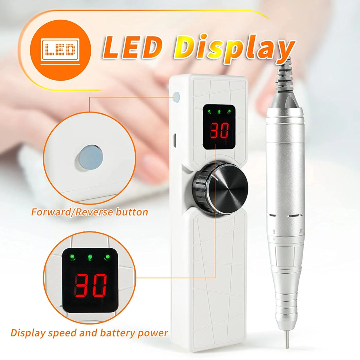 High Quality Slim Cordless Rechargeable Nail Drill Machine