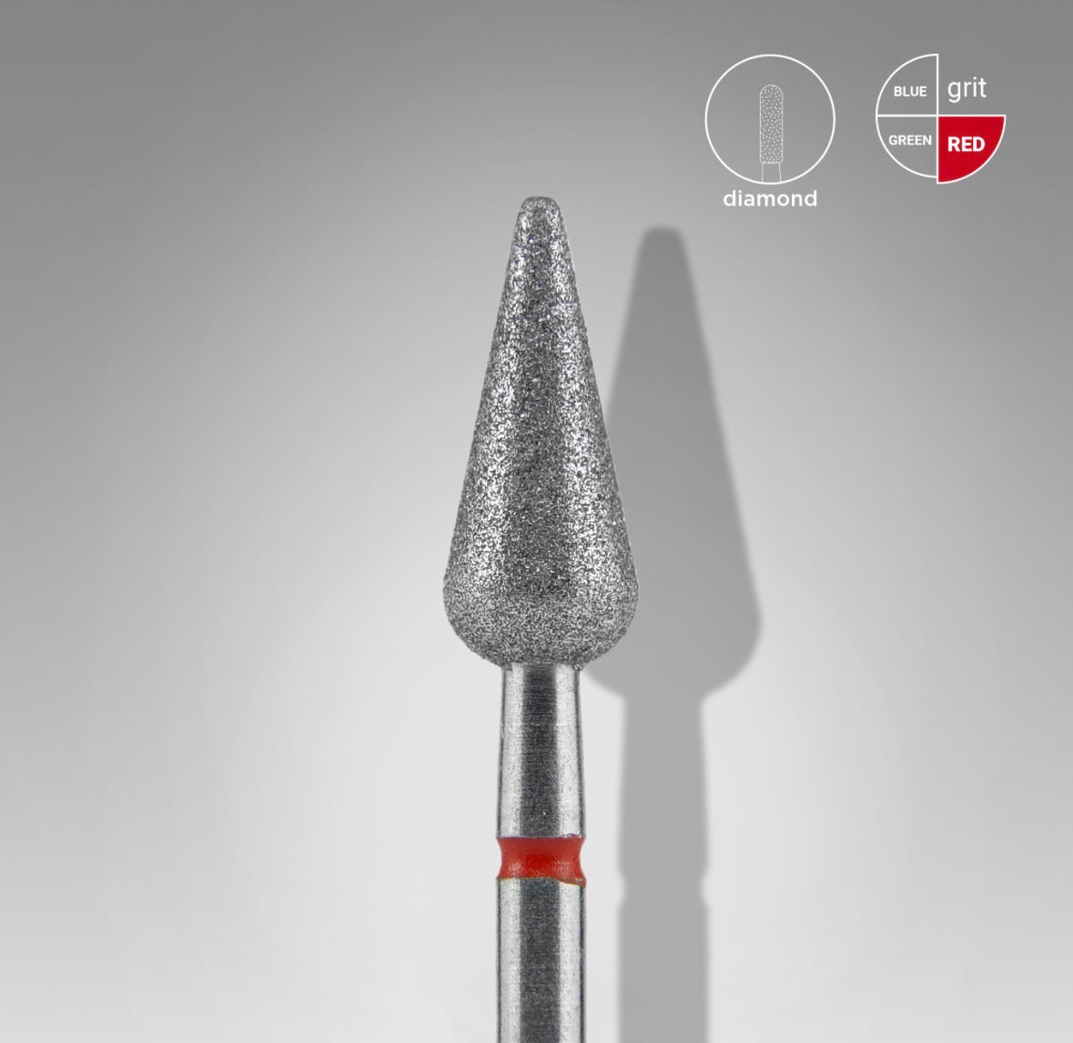 20 Diamond nail drill bit pointed pear red EXPERT head diameter 5 mm / working part 12 mm