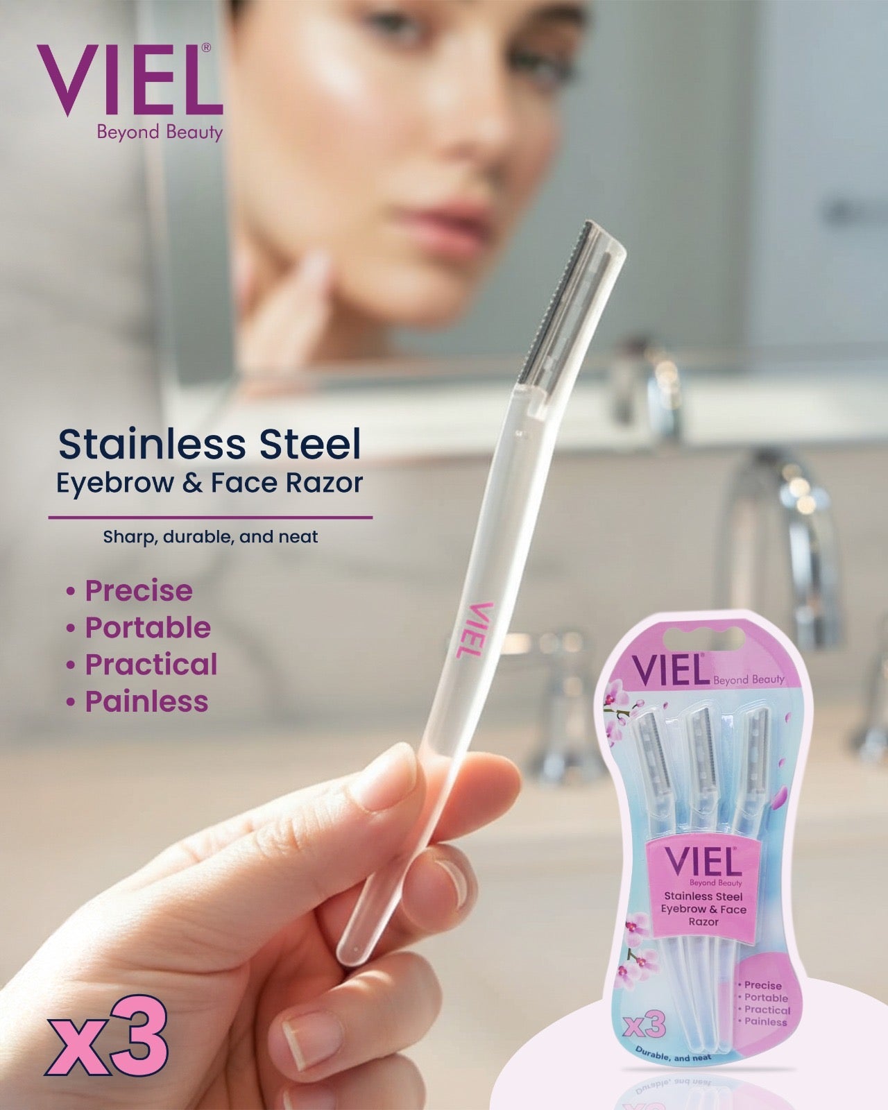 Stainless steel eyebrow & face & Bikini razor-3pcs